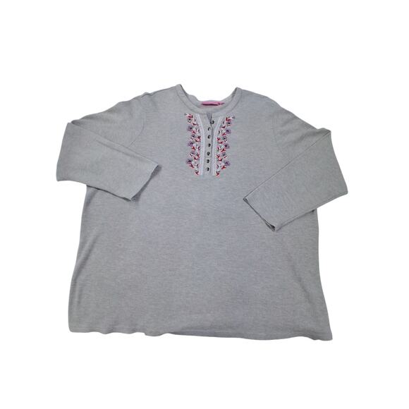 Woman Within Plus Size 3X Embroidered Floral Thermal Casual Cozycore Henley Top - Picture 2 of 12